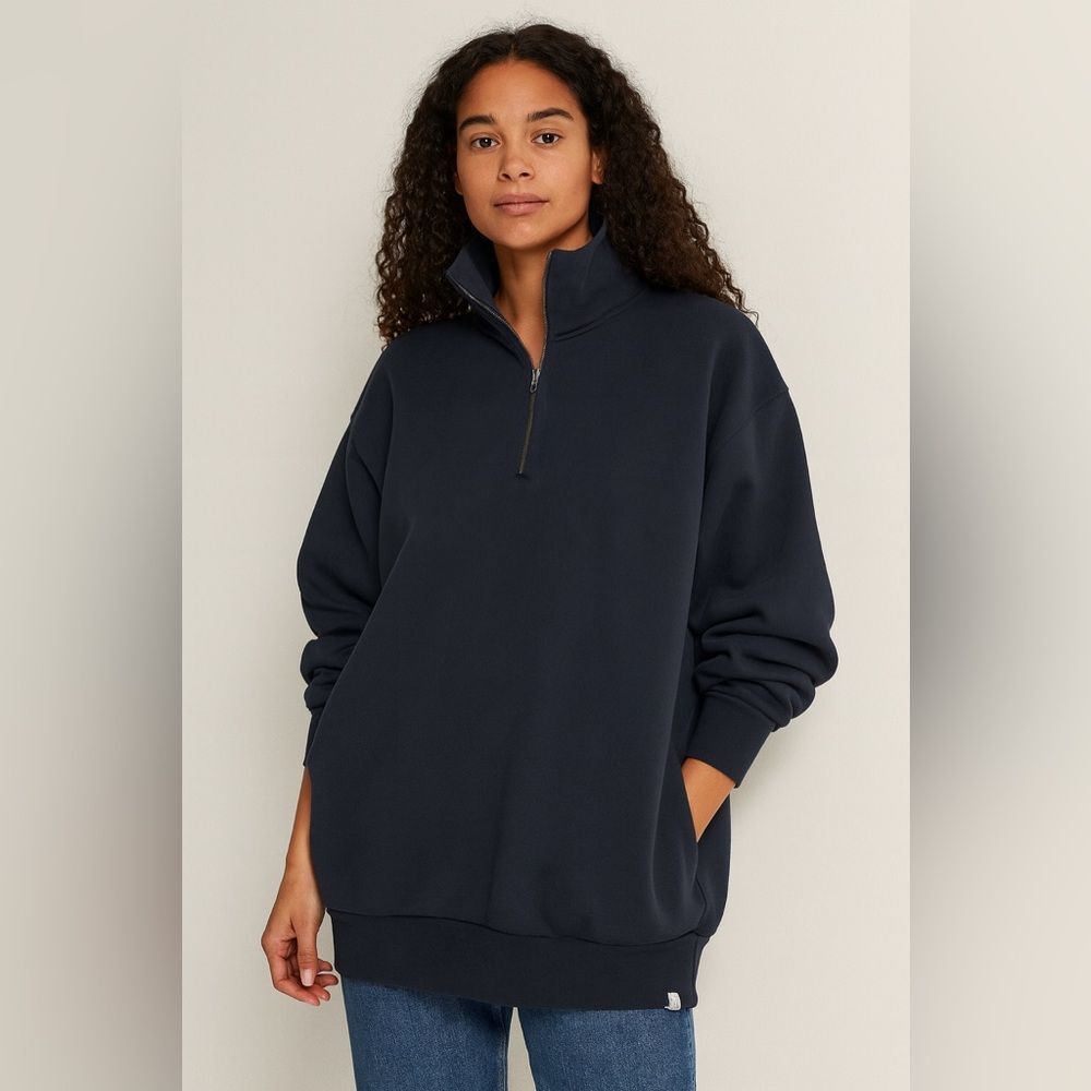 TKEES Oversized Half Zip Sweatshirt Navy Blue Size 2/3 US Medium